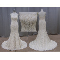 Elegant Champagne Beaded Lace Applique Wedding Dress